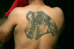 evil clowns plus a bridge evil clown tattoos plus a bridge