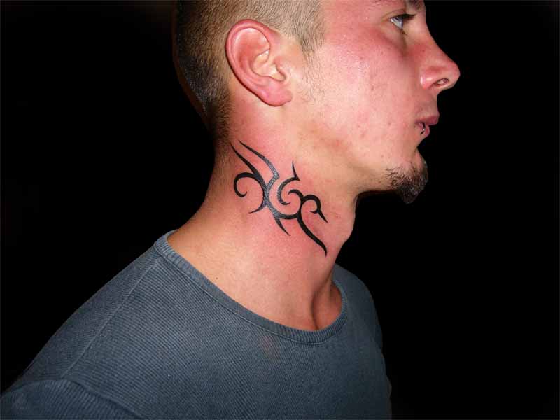 Bold Tribal Neck Tattoo