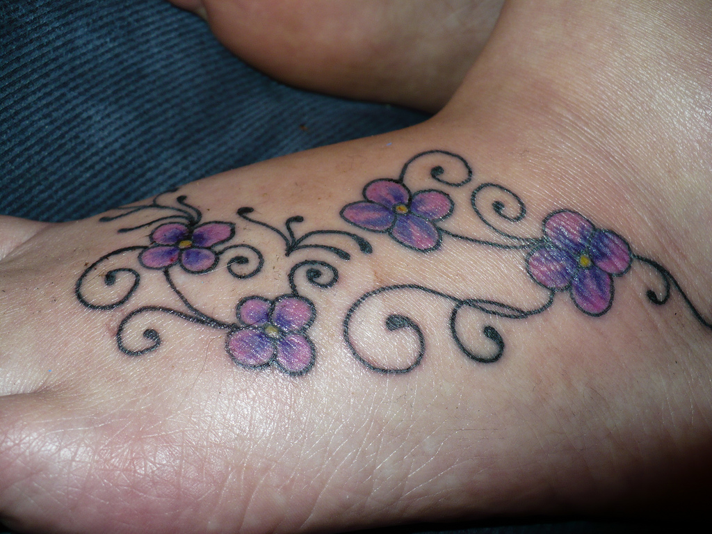 Small Flowers Tattoos On Feet