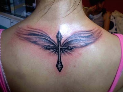 Tattoo  Designs on Wings Tattooed Across The Upper Back Makes For A Great Faith Tattoo