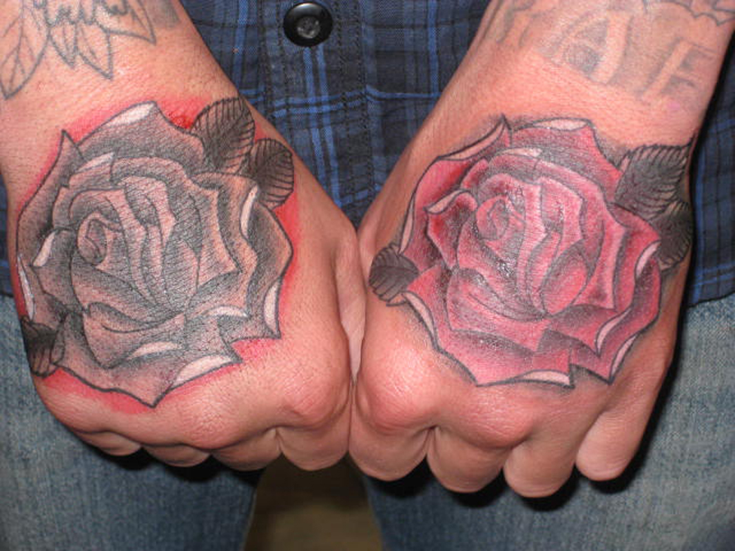 Black And Pink Rose Tattoo