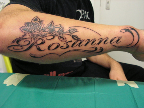 Black and Blue Name Tattoo