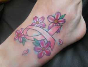 Pink Ribbon and Flower tattoo