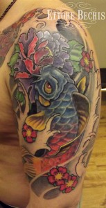 Colorful blue and red koi fish tattoo Colorful blue and red koi fish tattoo
