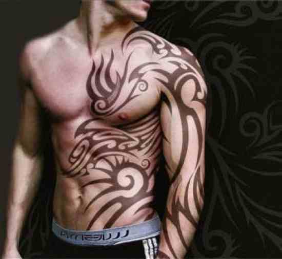 Half Body Bold Tribal Tattoo