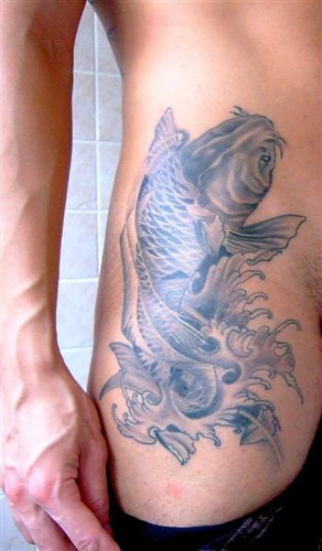 Koi Tattoo Black And Grey Leg