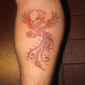 Cool phoenix tattoo on calf