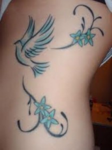 Blue Flower and Dove Tattoo