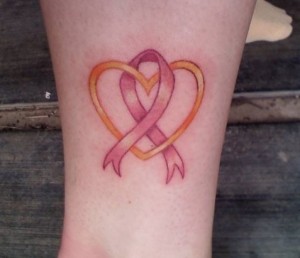 Pink Ribbon and Heart on woman's ankle