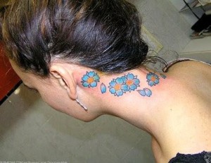 Blue Flower Neck Tattoo