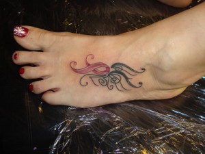 Foot tattoo for breast cancer awareness