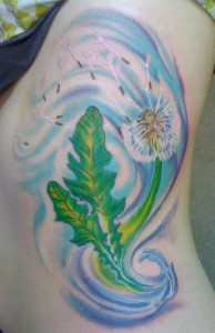 Color and Movement Dandelion Tattoo