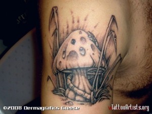 Grey Scale Mushroom Tattoo