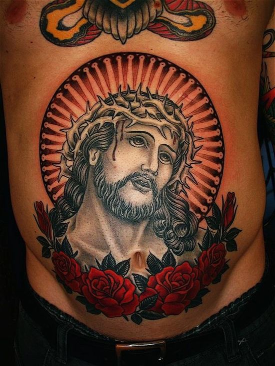 neo traditional jesus tattoo