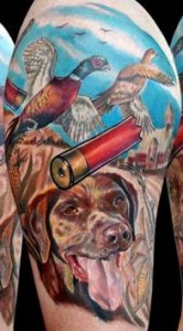 Colorful Ducks and a Hound Tattoo Design Colorful Hunting Tattoo