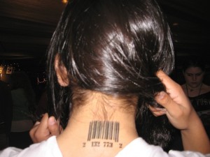 Bar Code Neck Tattoo