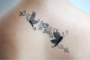 Butterfly Design Latin Quote Tattoo