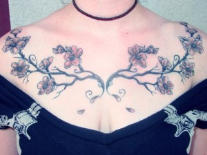 Vined Flower Collar Bone Tattoo