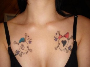 Animated Skulls Collar Bone Tattoos