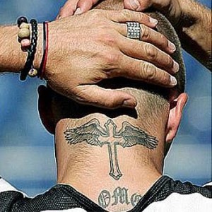 Cross with Wings Neck Tattoo