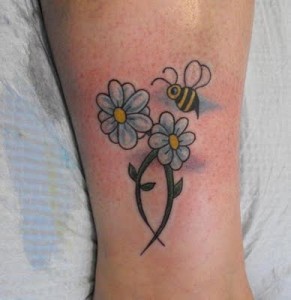 Colorful Daisy Tattoo With Bee Colorful Daisy Tattoo