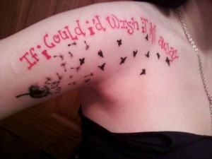 Colored Ink Quote dandelion tattoo