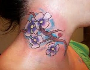 Purple Flowers Neck Tattoos