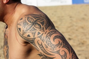 Polynesian arm tattoo