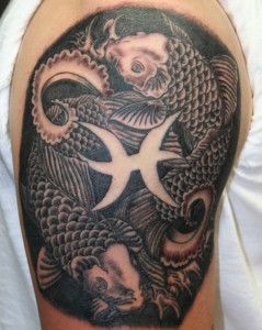 Black Ink Pisces Tattoo