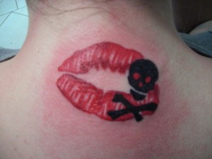 Kiss of Death Neck Tattoo