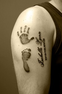 Hand and Foot Prints Name Tattoo
