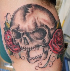 Skulls and Roses Flower Tattoo