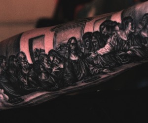 Jesus last supper sleeve tattoo