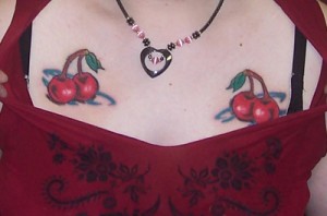 Paired Cherries Collar Bone Tattoo