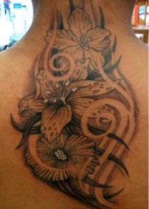 Grey scale Tribal flower Tattoo
