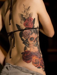 Skull and Roses Ribcage Tattoo