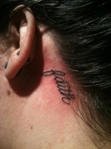 Faith Tattoo Design Behind the Ear