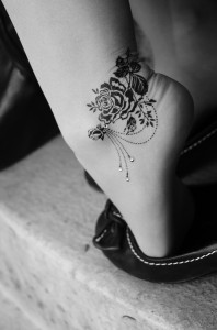 Elegant Ankle Black Rose Tattoo
