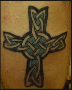 Teal Celtic Knot Cross Tattoo