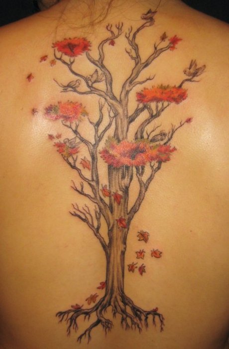 tree tattoo with leaves