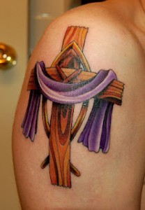 Colorful Traditional Cross Tattoo