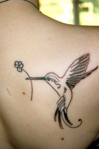 Black Line Art Hummingbird Tattoo