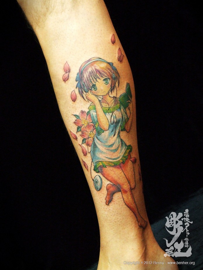 japanese tattoo on calf