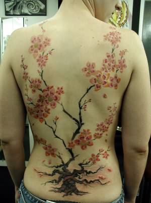 cherry blossom tattoo on back