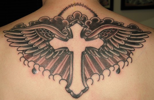 christian tattoo on back