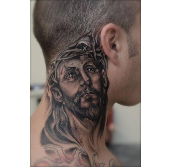 christian tattoo on neck