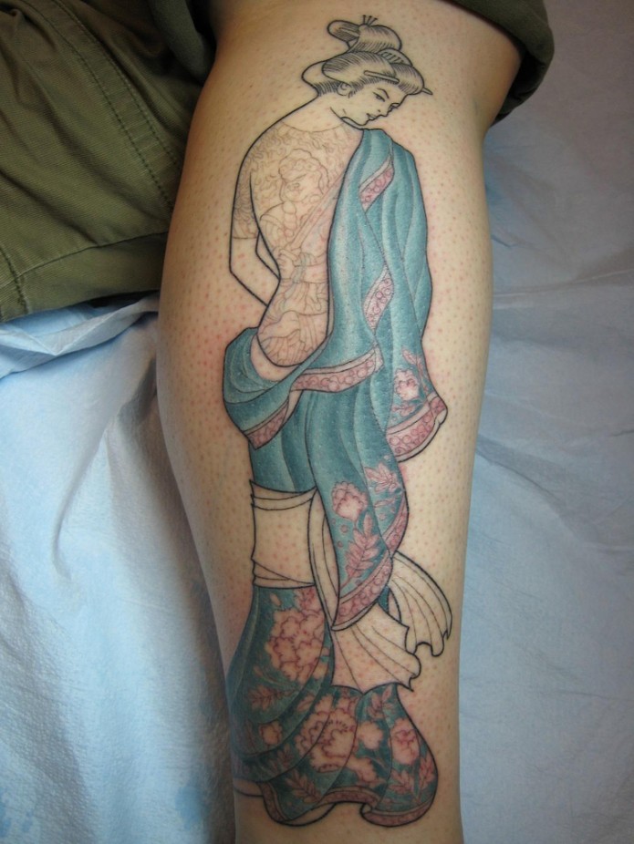 japanese tattoo on calf