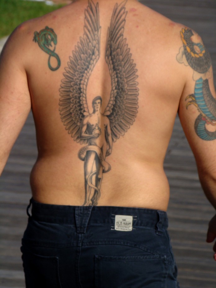 angel tattoo on back