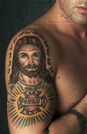 jesus tattoo on arm