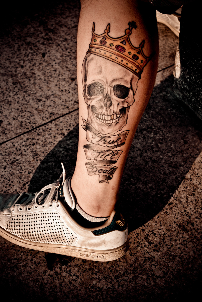 skull tattoo on calf